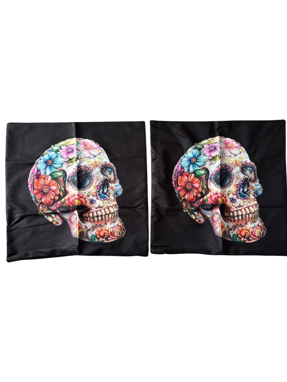 Sugar Skull Cushion Covers Set of 2 18x18 Halloween Day of Dead Decor